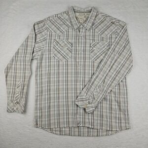 Quiksilver Men's Light Gray and Beige Plaid Button-Down Shirt